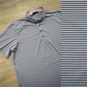 Greyson Mens XXL Striped Golf Polo Shirt Navy Short Sleeve Performance Stretch